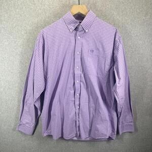 Cinch Western Button Up Shirt Mens S Purple White Gingham Long Sleeve Pocket EUC